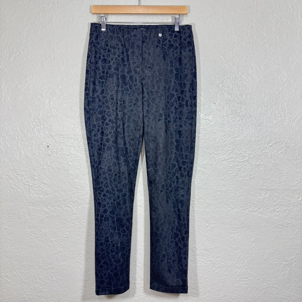 Robell Trousers Pull On Pants US 8 Leopard Animal Elastic Waist Stretch Slimming